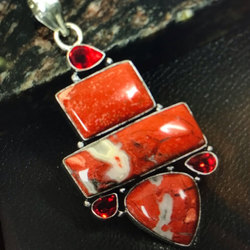 Red Jasper Garnet Stamped 925 Sterling Silver Necklace